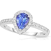KOKAV 14K White Gold Genuine Tanzanite Pear Shaped Diamond Ring-7