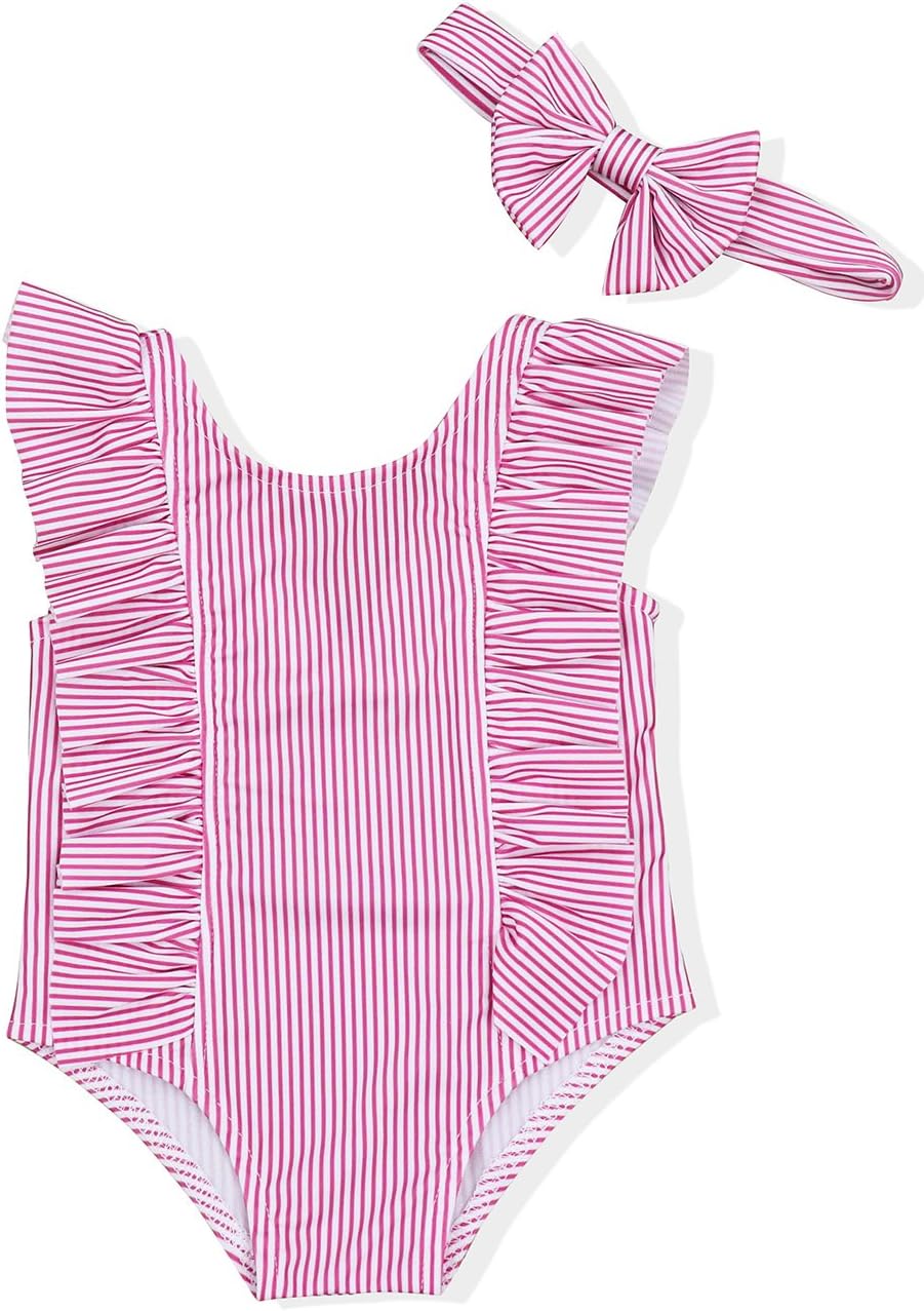 Baby Girl Bikini Striped Beach Swimsuit Ruffles Bathing Suit Swimwear+Headband 2 Pcs Set