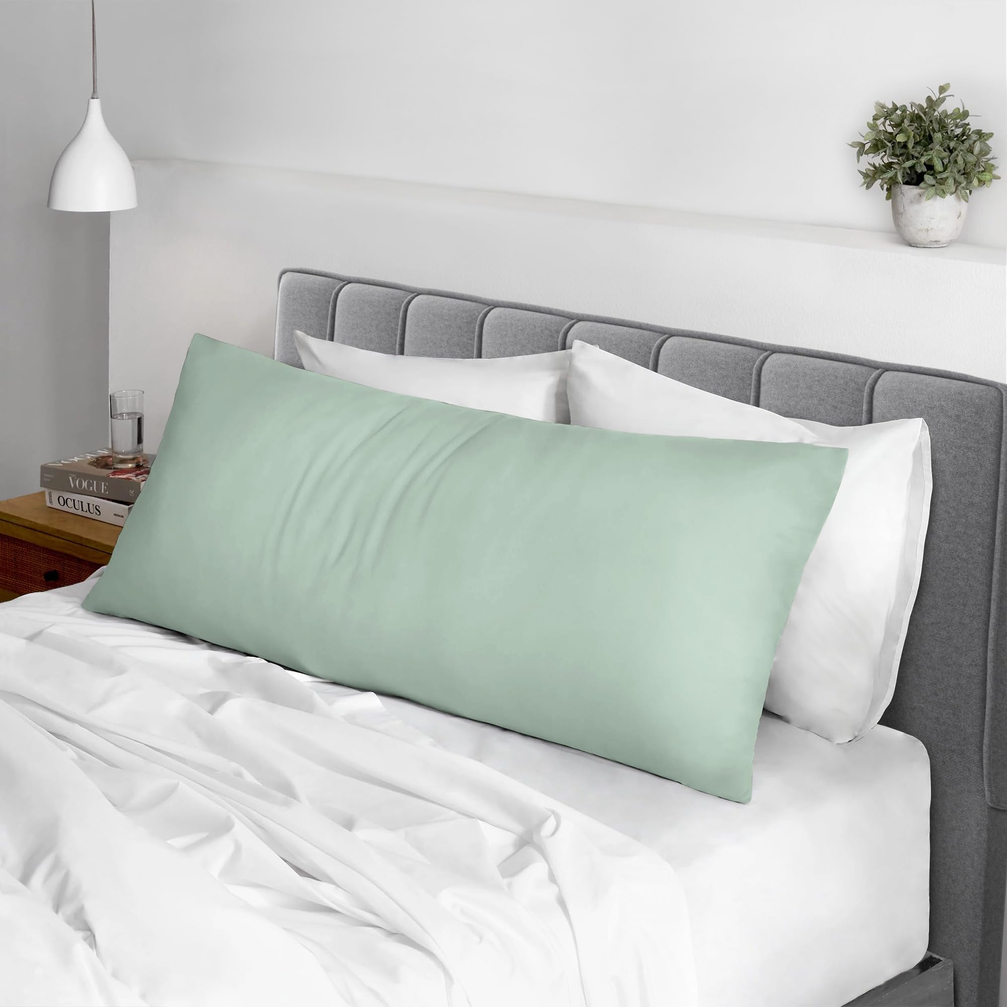 Pizuna Cotton Sea Foam Body Pillow Cover 1 Piece Only, 400 Thread Count 100% Long Staple Cotton Body Pillow Case 52x140 cm, Sateen Body Pillowcase (Cotton Pillow Cases for Body Pillows)