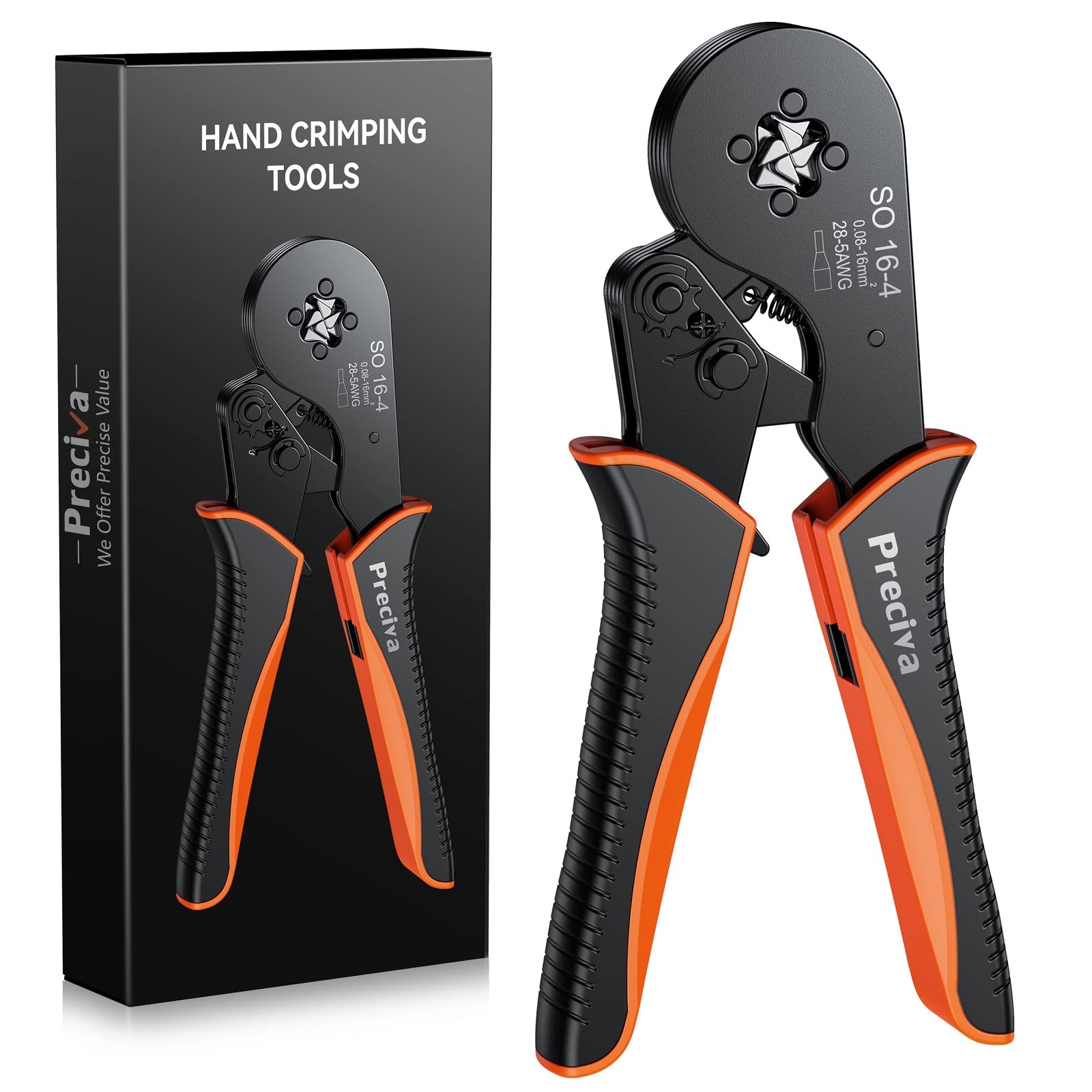 0.08-16mm² Bootlace Ferrule Crimping Tool, Preciva AWG 28-5 Crimping Tools Black and Orange