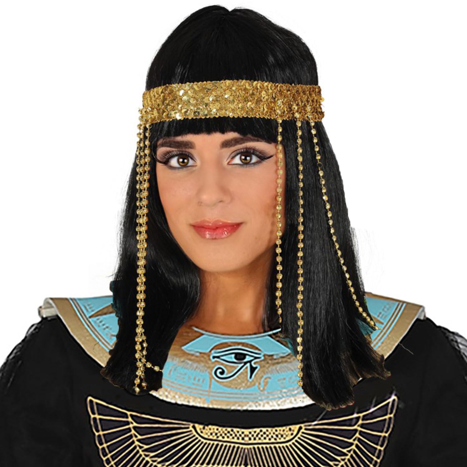 My Illusions Ladies Egyptian Wig + Gold Headband Cleopatra Historical Women Fancy Dress Costume Accessory