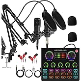Podcast Equipment Bundle for 2, V8mx Audio Interface with Voice Changer Condenser Microphones for Gamer, All-in-One Audio Mixer Perfect for Live Streaming, Singing, YouTube, Gaming (V8MAX KIT FOR 2)