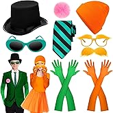 Croknit 10 Pcs Halloween Orange Costume Accessories Included Orange Beanie Cap Black Hat Yellow Glasses Mustache Eyebrows Tie Green Sunglasses Pom Balls Pin for Mustache Book Character Cosplay