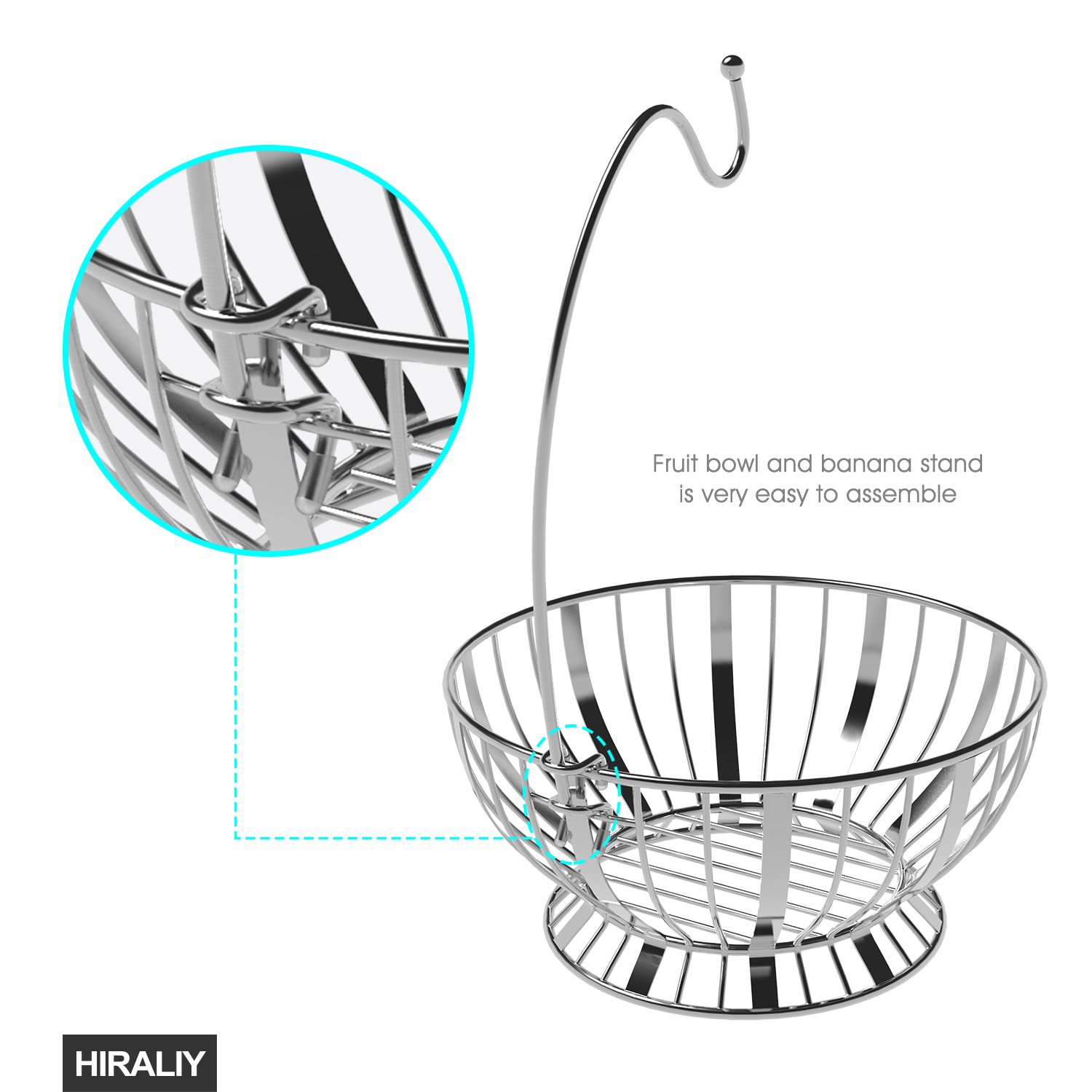 HIRALIY Fruit Tree Bowl with Removable Banana Hanger for Kitchen Countertop (Sliver)