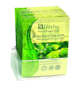 i3herbs Black Hair Color Shampoo with Aloe Vera and Noni -12 Sachet Pack