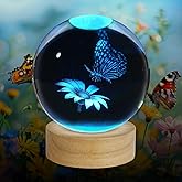 ZXBLAQ 3D Butterfly Crystal Ball Night Light, Upgraded 3.15 Inch Glass Ball Lamp with 16 Color LED Wooden Base, Butterfly Lamp Bedroom Decor Birthday Christmas Butterfly Gifts for Kids Friends