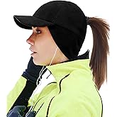 Gisdanchz Women's Stretchy Fleece Ponytail Hat with Earflap - Vertical Ponytail Hole Winter Hat for Any Hair
