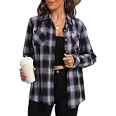 Deer Lady Plaid Flannel Shirts for Women Buffalo Plaid Shirts Oversized Long Sleeve Casual Button Down Blouse Top