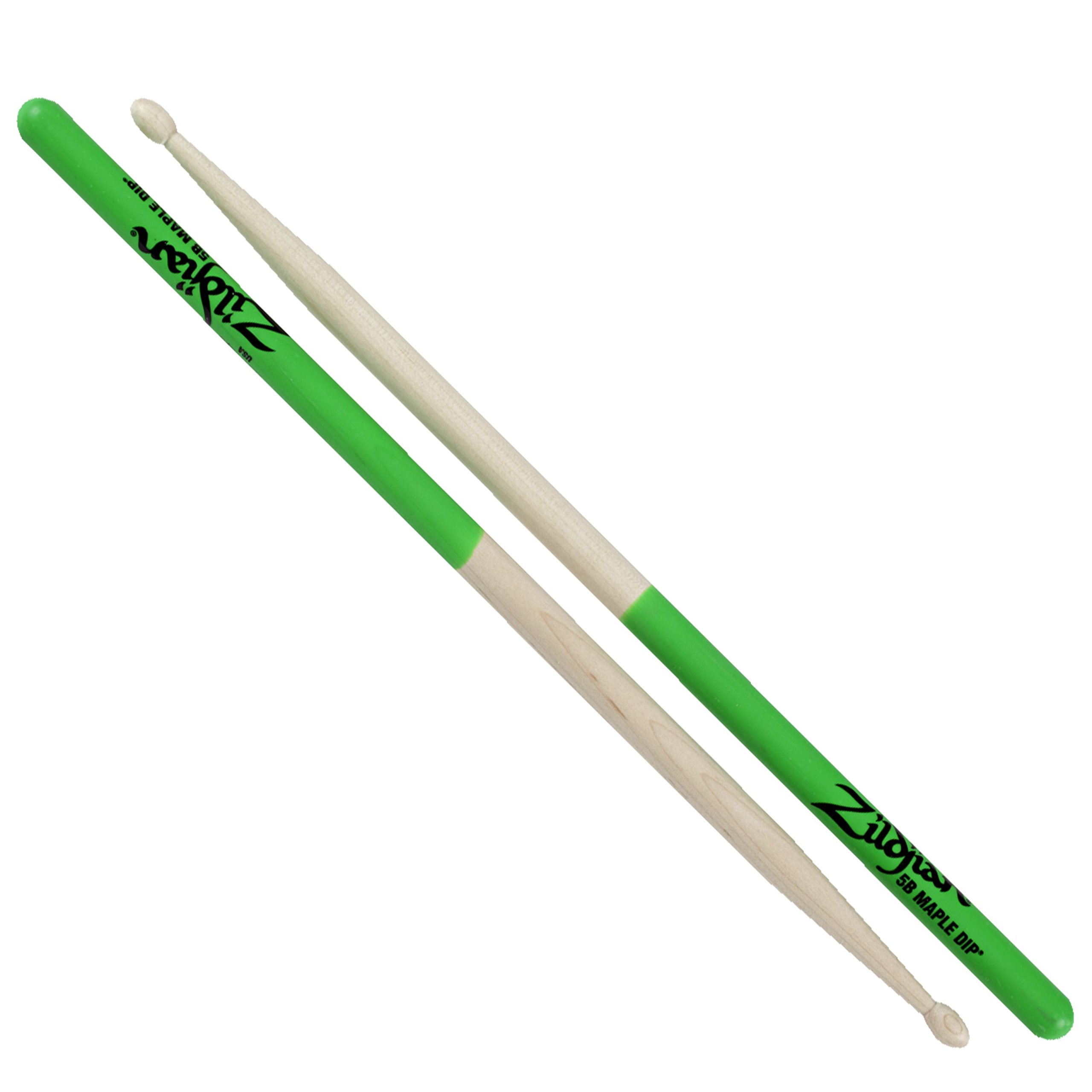 5B Maple Drumsticks - Wood Tip - Green DIP, Z5BMDG