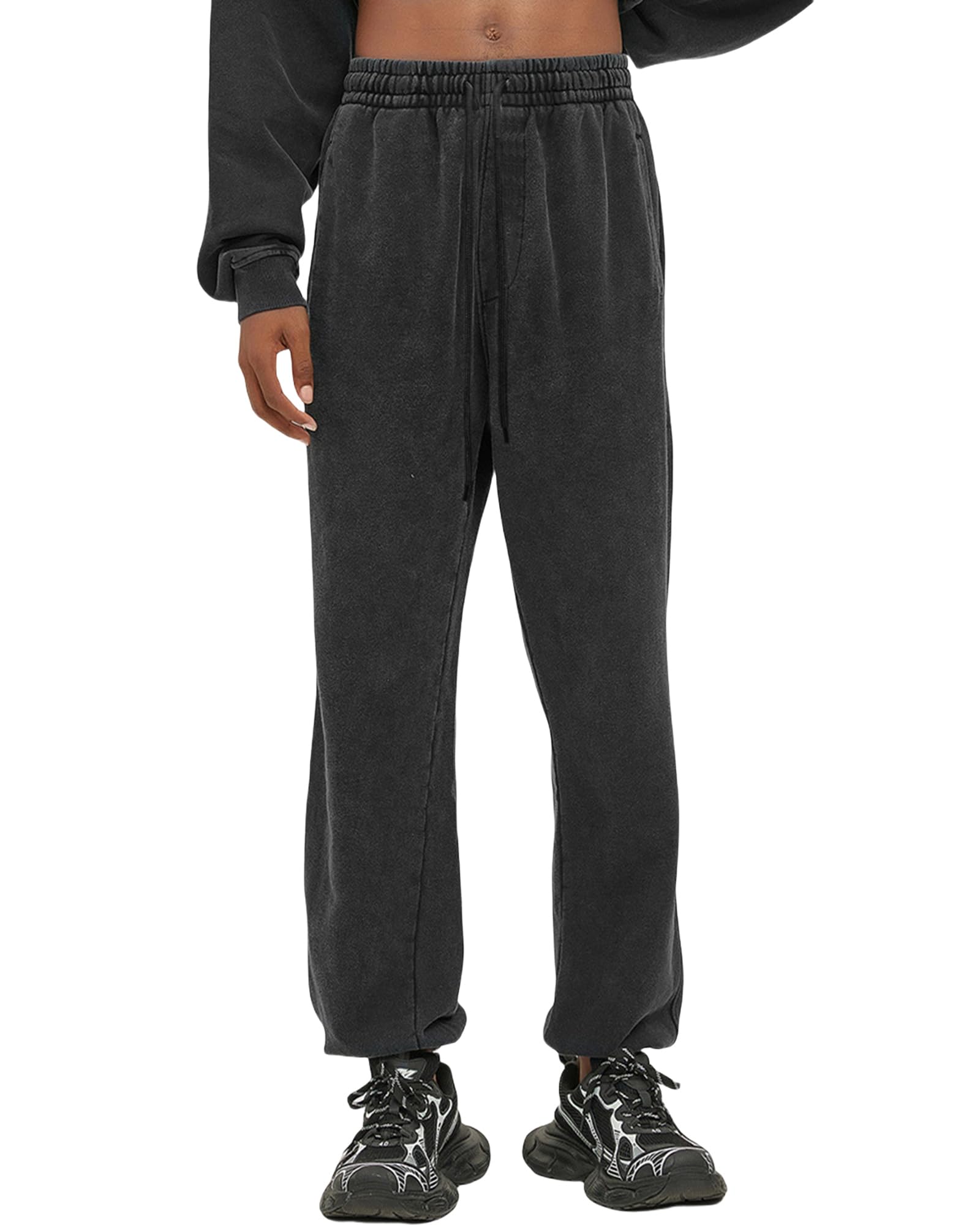 Photo 1 of Oymyakon Men's Acid Wash Sweatpants Elastic Waist Drawstring Sweat Pants Cotton Athletic Jogger Long Pants with Pockets Black SM