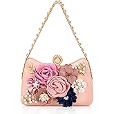 Milisente Clutch Purses For Women Unique Floral Pearl Evening Bag With Crystal Top Handle For Formal Wedding Dressy