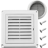 4 Inch Outside Dryer Vent Cover Hood with Screen for House Exterior Wall | 6"x6" Face, Fixed Louvered, for 4" Dryer Exhaust Pipe Outlet Airflow, with 4 Screws, Weather &amp; UV-Resistant, Plastic, White