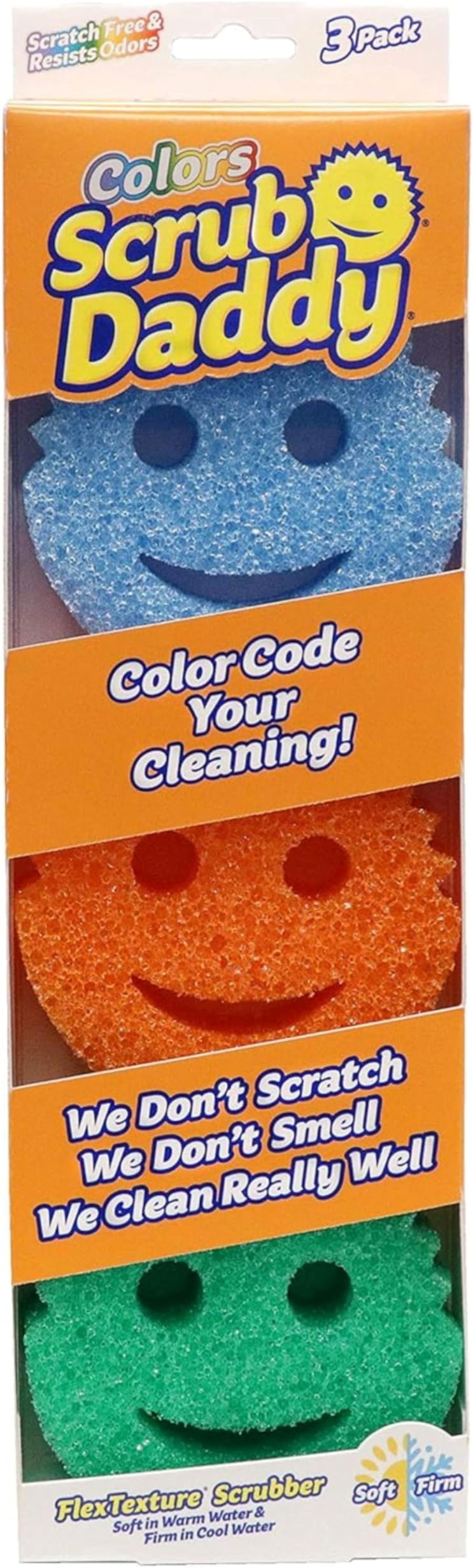 Scrub Daddy Colors Kitchen Sponges Pack of 3 FlexTexture Non Scratch