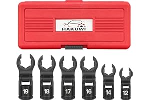HAKUWI 6pc Short Flex Head Crows Foot Line Wrench Set, Flex Flare Nut Wrench with 1/2"&3/8" Drive, Injector Fuel Line Crowfoot Flare Nut Socket Wrench, Metric 12-19mm Nuts with Storage box