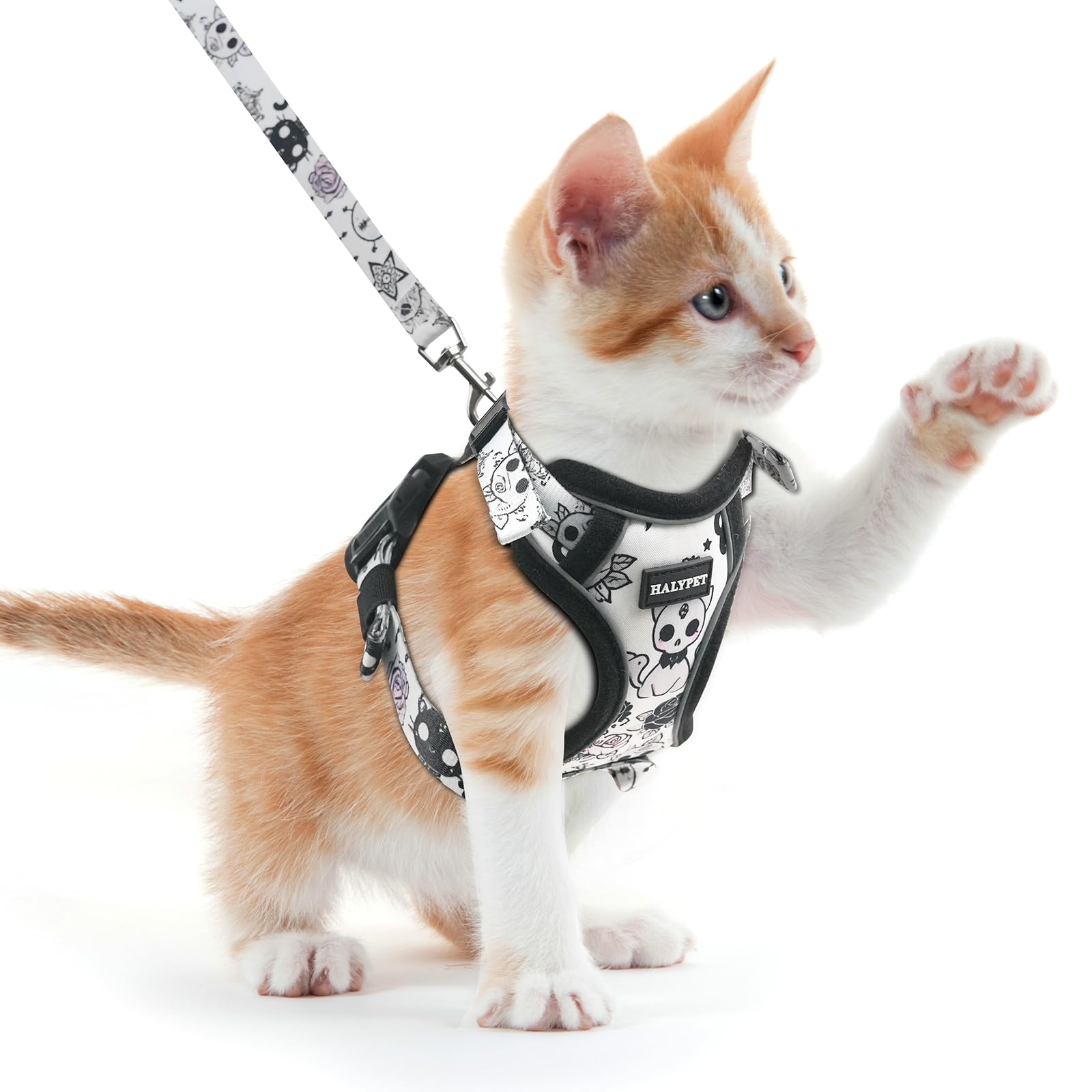 Photo 1 of Halypet Cat Harness and Leash Set for Walking, Escape Proof Adjustable Vest Harness with 3-in-1 Integrated Buckles, Easy Control Soft Breathable Mesh with Reflective Strips for Cats, XS,Moonlight Meow