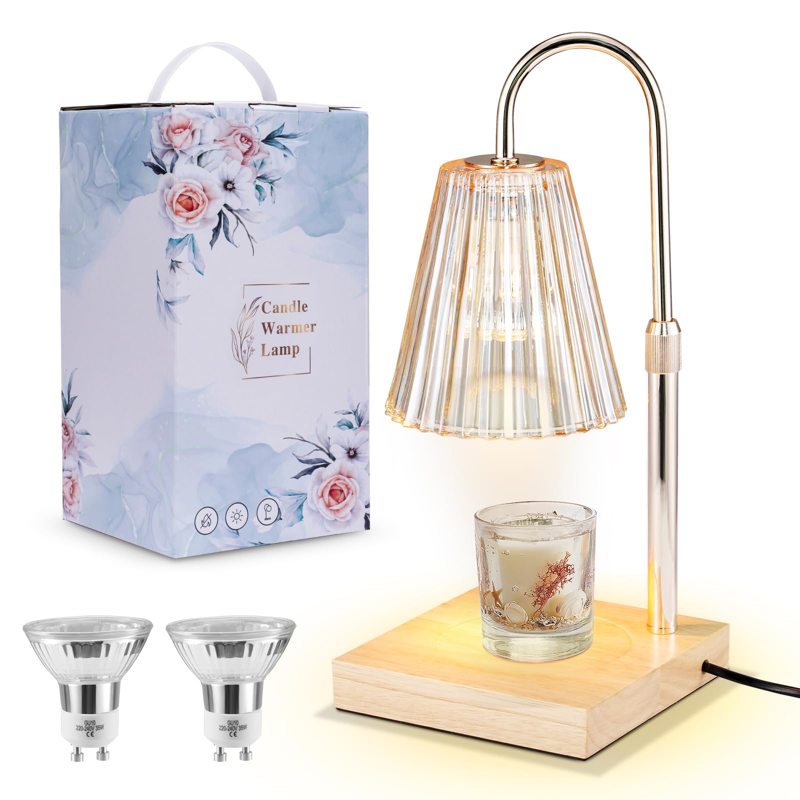 Altueey Dimmable Electric Candle Lamp Warmer with 2 Bulbs and Timer, Vintage Wax Melter, Aromatic Candle Holders for Home Office Bedroom Decor Gifts