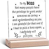 Boss Gifts for Women Men Boss Lady Clear Desk Decorative Farewell Retirement Goodbye Gifts for Leaders Employee Appreciation Acrylic Plaque Funny Office Desk Sign Acrylic Sign With Wooden Stand