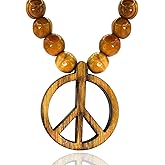 SANAD Peace Sign Necklace Olive Wood – Handmade Hippie Jewelry from Jerusalem – 60s 70s Costume Accessory – Lightweight Retro Pendant for Men & Women