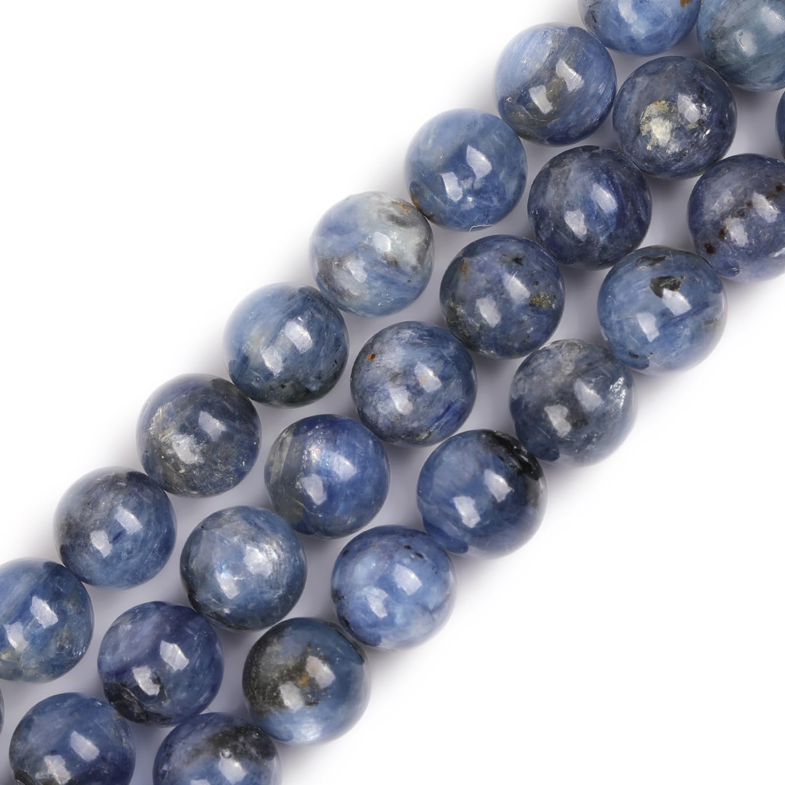 GEM-Inside Natural 10mm Blue Kyanite Round Gemstone Semi Precious Loose Beads for Jewellery Making 15''