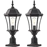 GOALPLUS Cast Aluminum 24" Large Outdoor Post Light with 3" Pier Mount, Bronze Exterior Pathway Pole Lights Fixture with Seed