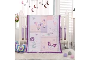 Wowelife Butterfly Crib Bedding Set Girl, Baby Girl Nursery Bedding Set, Premium Purple Crib Bed Set Lightwight for All Seaso