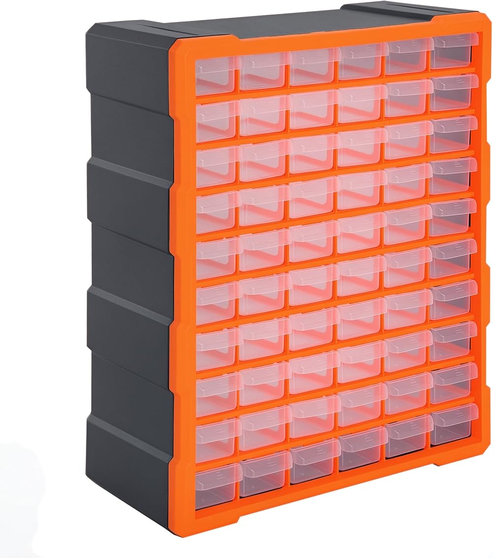 DURHAND 60-Drawer Wall Mount Parts Organizer Cabinet Garage Transparent Drawers