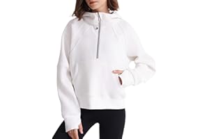 ISEEGZ Womens Fleece Lined Half Zip Pullover Cotton Winter Warm Scuba Sweatshirt for Women with Thumbhole Pocket
