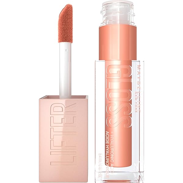MAYBELLINE LIFTER GLOSS, HYDRATING LIP GLOSS WITH HYALURONIC ACID, HIGH SHINE FOR PLUMPER LOOKING LIPS, AMBER, CREAM NEUTRAL, 0.18 OUNCE