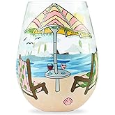 Enesco Designs by Lolita Beach Please Hand-Painted Artisan Stemless Wine Glass, 1 Count (Pack of 1), Multicolor, 20 ounces