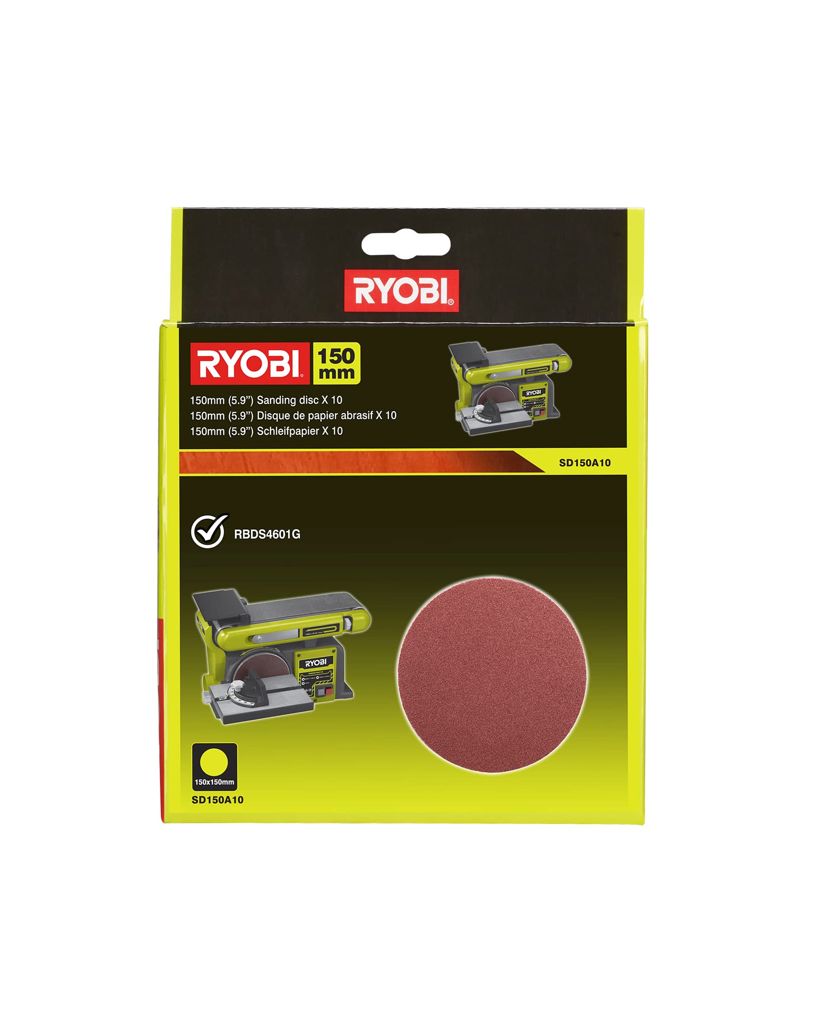 RYOBI Sandpaper Set for Multitool SD150A10 (10-Piece, for RBDS4601G and Similar Models, 10 x 150 mm Sandpaper Discs with 80 Grit)