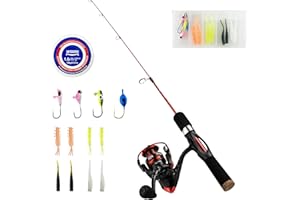 WIDDEN Ice Fishing Rod and Reel Combo, 27" Medium Light Spinning Ice Fishing Pole, Gear with Tackle Box Kit, Line, Lures for Saltwater, Freshwater Trout, Bass, Walleye
