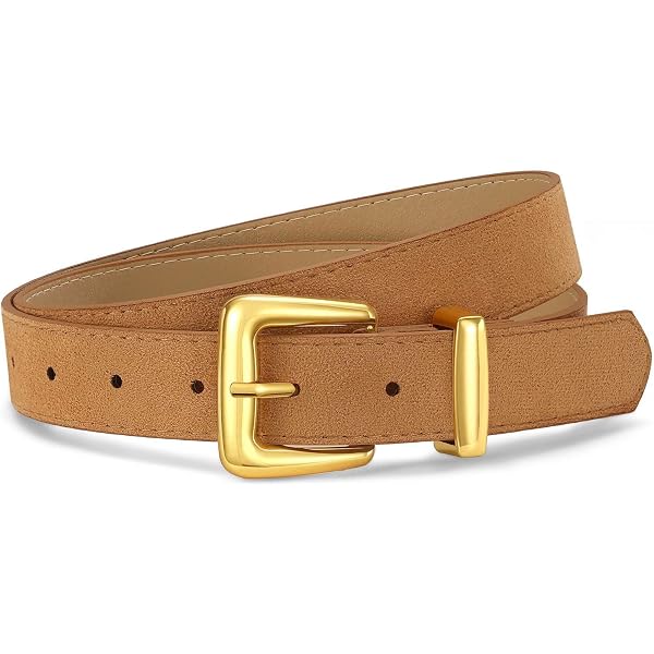 Women\'s Suede Leather Belt Gold Square Buckle Adjustable Waist 26-35 HAOBOYO Women main image 3