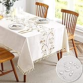 QIANQUHUI Embroidered Tablecloth Rustic Farmhouse Kitchen Table Cloth, Dust Proof Spillproof Soil Resistant Cotton Linen Rectangle Table Cloth (N-Beige, 55x70 inch)
