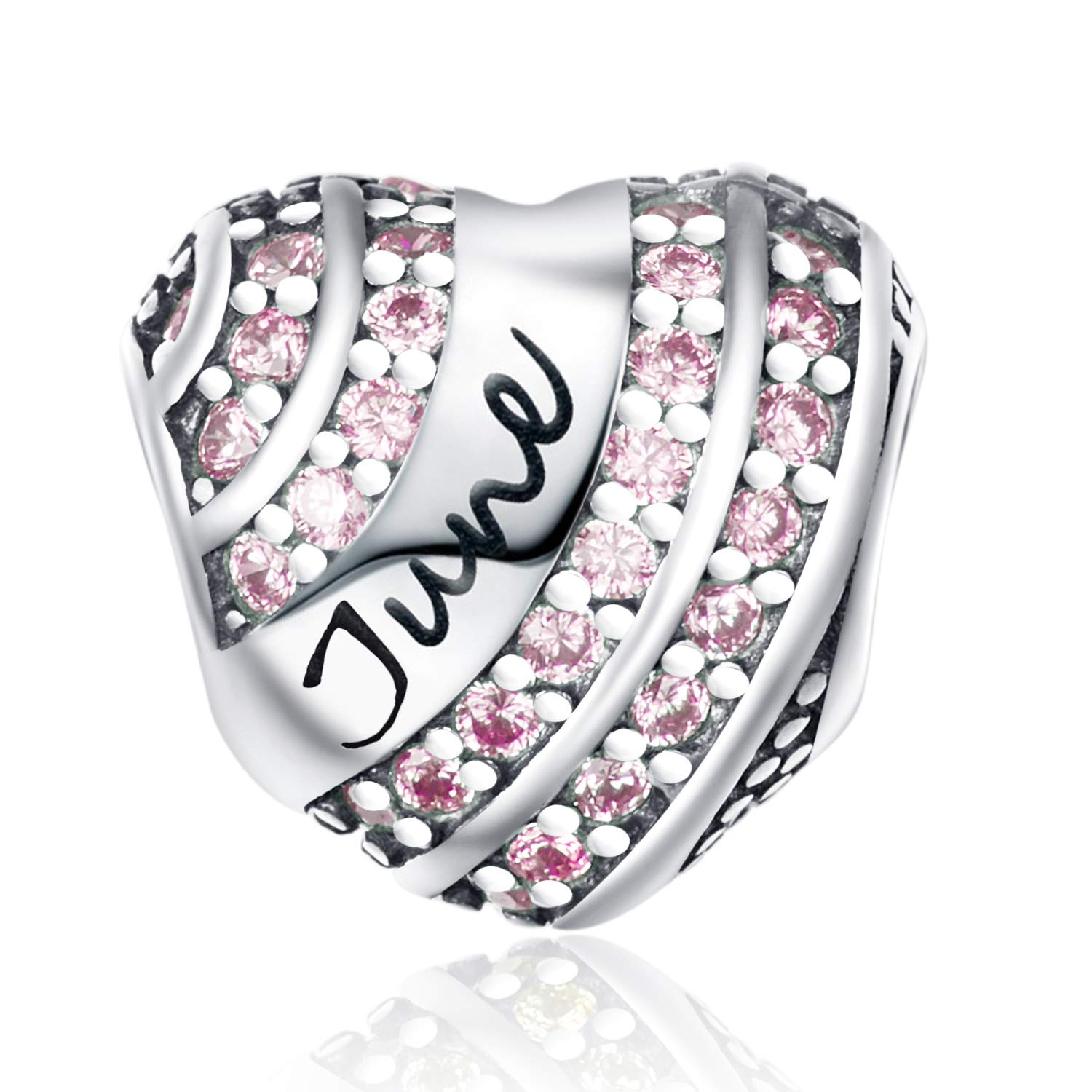 YOUFENG Jewellery S925 Sterling Silver Birthstone Charms Fit for Pandora Charms Bracelet Love Heart Birthday Gifts Crystal Charm