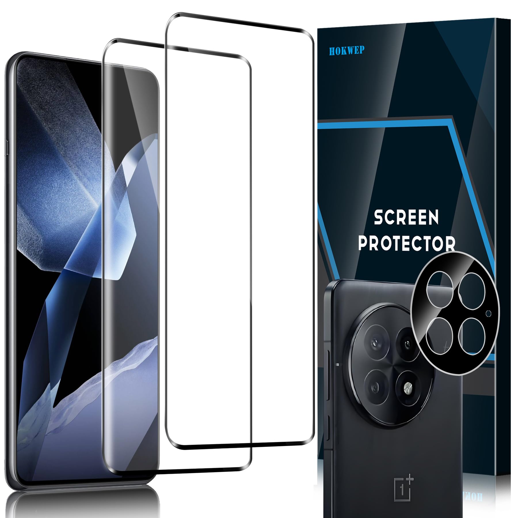 Photo 1 of [2+1 Pack] Screen Protector for OnePlus 13, 2 Pack 9H Tempered Glass Screen Protector+1 Pack Glass Camera Lens Protector, Support Fingerprint Sensor Easy Install HD Film Compatible with OnePlus 13