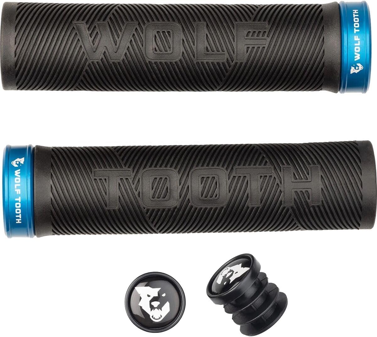 Wolf Tooth | Lock-On Echo Grip Black Grip with Blue Collar | Bike Accessories Custom Parts Precision Engineered