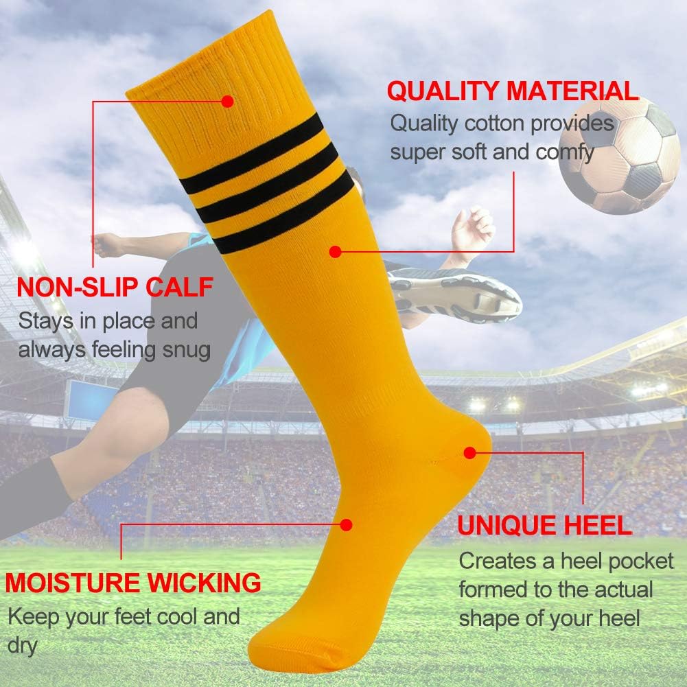 Soccer Socks, SUTTOS Unisex Cotton Knee High Triple Stripe Football Team Socks Athletic Tube Sock 2-10 Pairs: Clothing