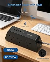 Addtam 6 Way Extension Lead with USB Ports 5A USB-C & USB-A 5M Braided Cable view 3