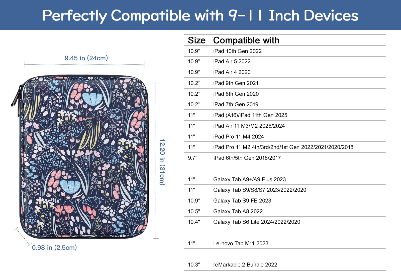 9-11 Inch Tablet Sleeve Bag Carrying Case for iPad (A16) 11th Gen 11