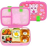 YOYTOO Cute Cartoon Bento Lunch Box for Kids, 800ml/27oz BPA-Free Leak-Proof Food Containers with 3 Compartments, Dishwasher Safe, Back to School Students Lunches Size for Ages 3-7