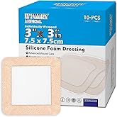 HTLARY Silicone Foam Dressing 3x3 inches 10 Pack Advanced Exudate Control for Pressure Ulcers, Surgical Wounds & Diabetic Care Waterproof Wound Dressing First Aid Bandage for Wound Care