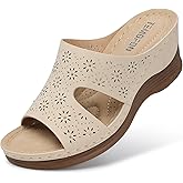 TEMOFON Women Wedge Sandals Dressy: Soft Leather Sandal, Rubber Sole, Comfortable Walking, Casual Slip on Summer Sandals
