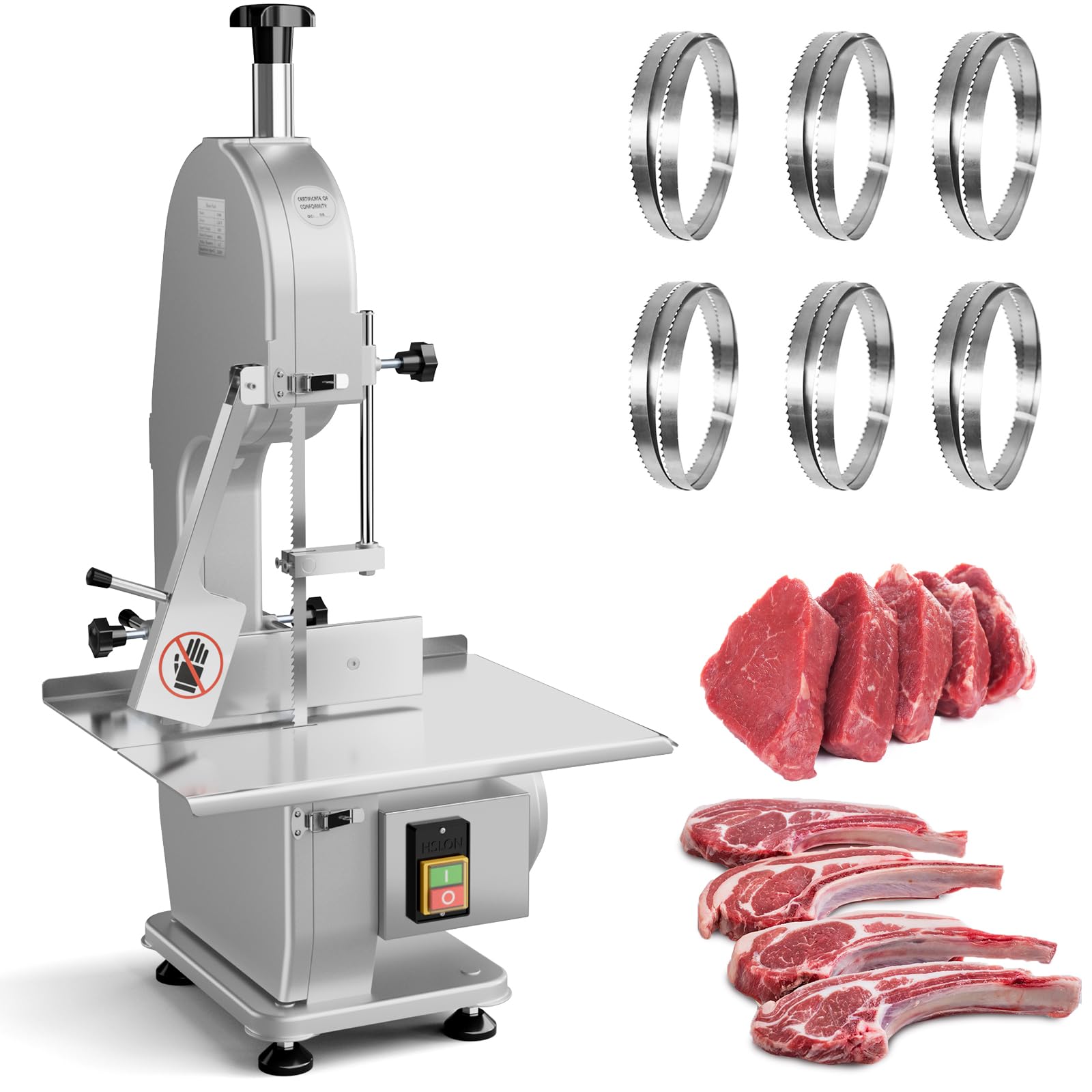 Photo 1 of 1500W Electric Bone Saw Machine, 0.8-5.9 Inch Cutting Thickness, 2.6 HP Frozen Meat Cutter 110V Commercial Bandsaw, 20x15in Table Sawing for Fish Trotter Beef, Stainless Steel,with 6 Saw Blades