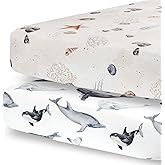 Pobibaby - 2 Pack Premium Fitted Baby Boy Crib Sheets for Standard Crib Mattress - Ultra-Soft Jersey Knit, Safe and Snug, and Stylish Ocean Crib Sheet (Seaside)