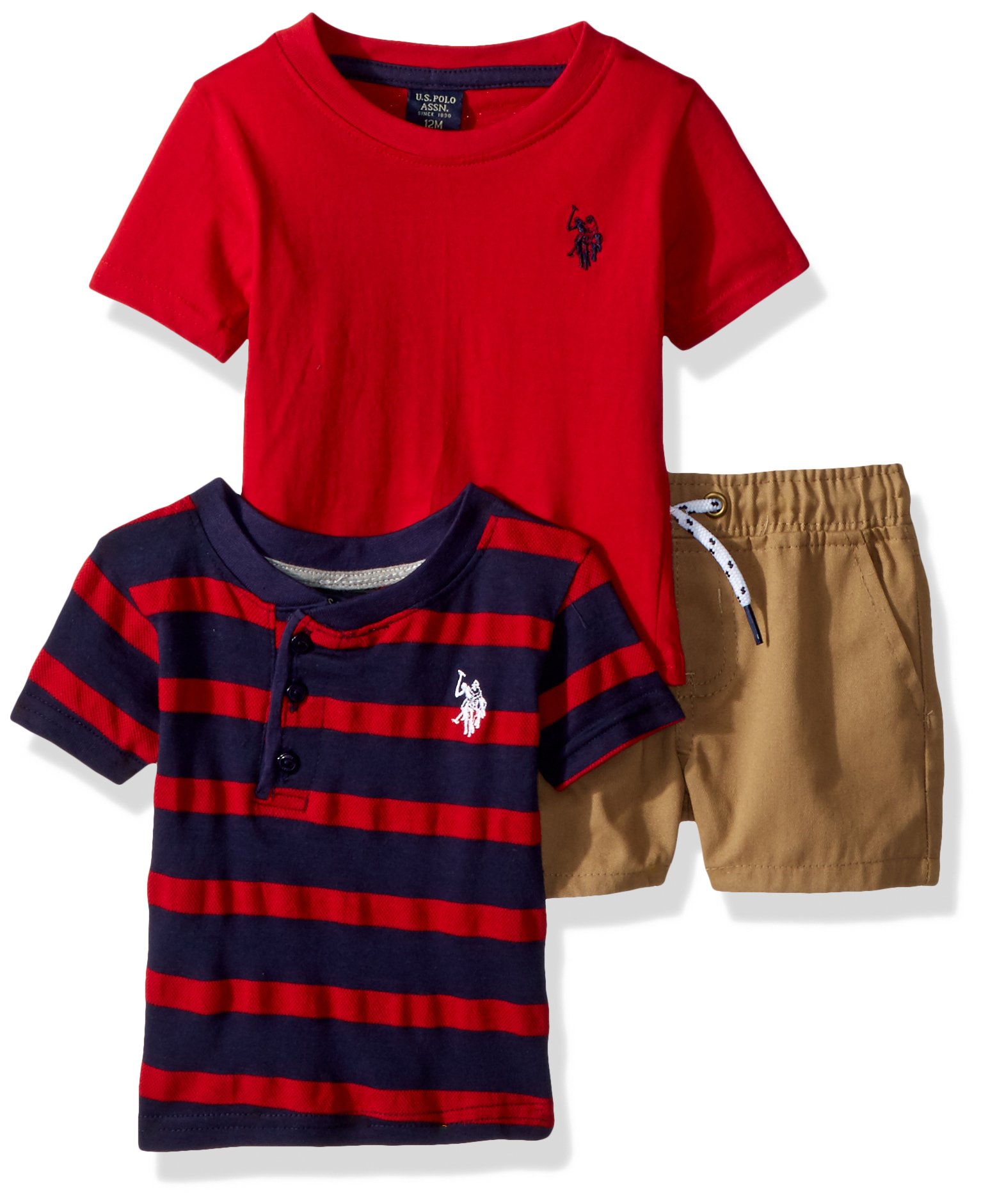 U.S. Polo Assn. Baby Boy's Short Sleeve Shirt, T-Shirt and Short Set Shorts