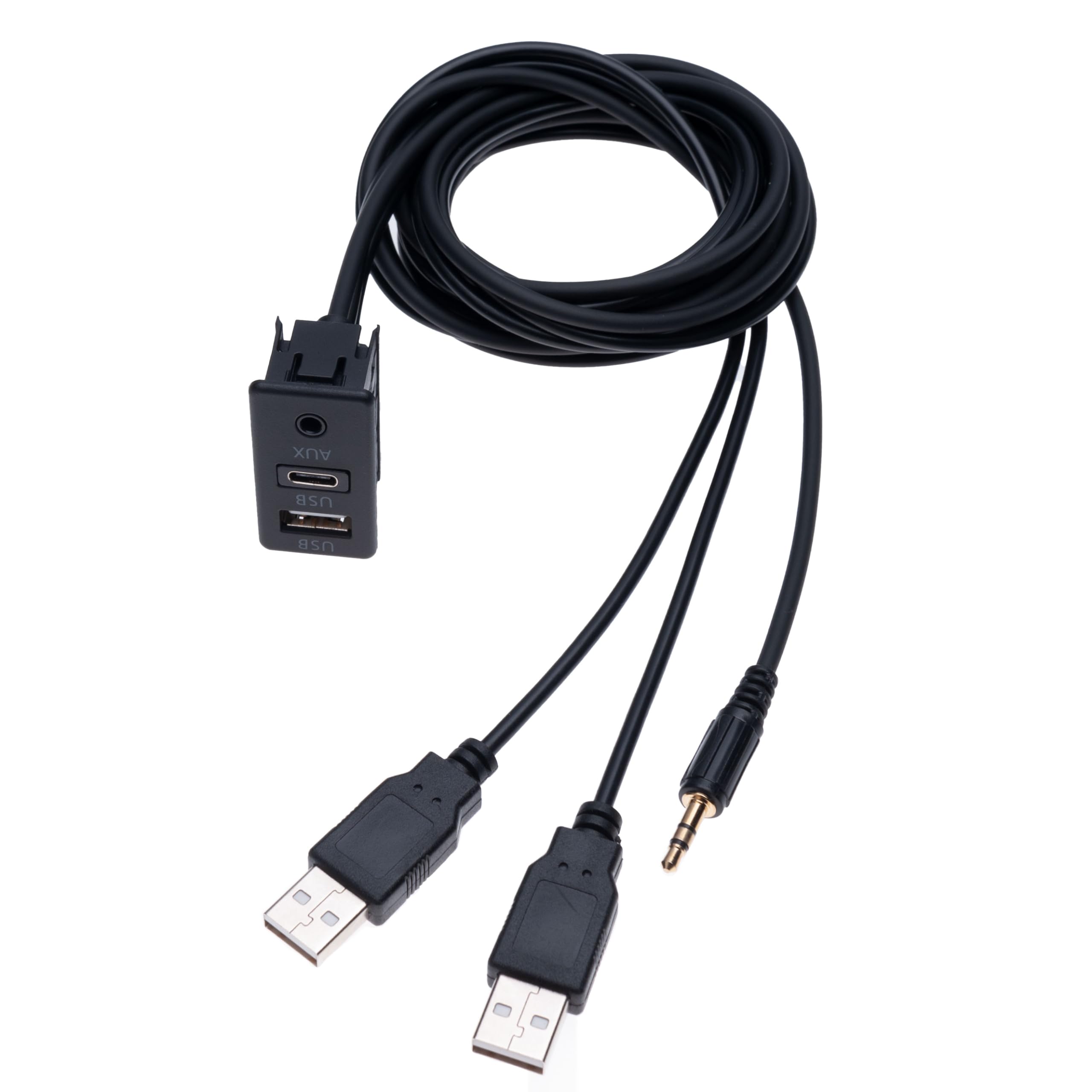 Keple Car Dash Flush Mount Type C USB AUX Socket Port 1M Car Stereo Dual USB & AUX Plug Jack Panel Extension Cable Adapter for Truck, Boat, Motorcycle, Bike, Marine, Vehicle Connector (1 Meter)