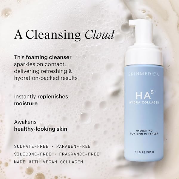 SKINMEDICA HA5 HYDRA COLLAGEN HYDRATING FOAMING CLEANSER WITH VEGAN COLLAGEN, 5 FL OZ – HYDRATING CLEANSING SOLUTION FOR DAILY USE – AMINO ACID-BASED WASH FOR A GENTLE, NON-IRRITATING, CLEAN FEELING