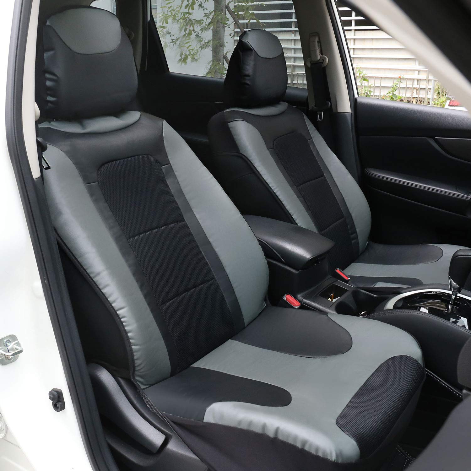 Leader Accessories Faux Leather Sideless Seat Covers For Car Truck Suv 2 Front Seats Black With Headrest Covers Automotive Universal Fit