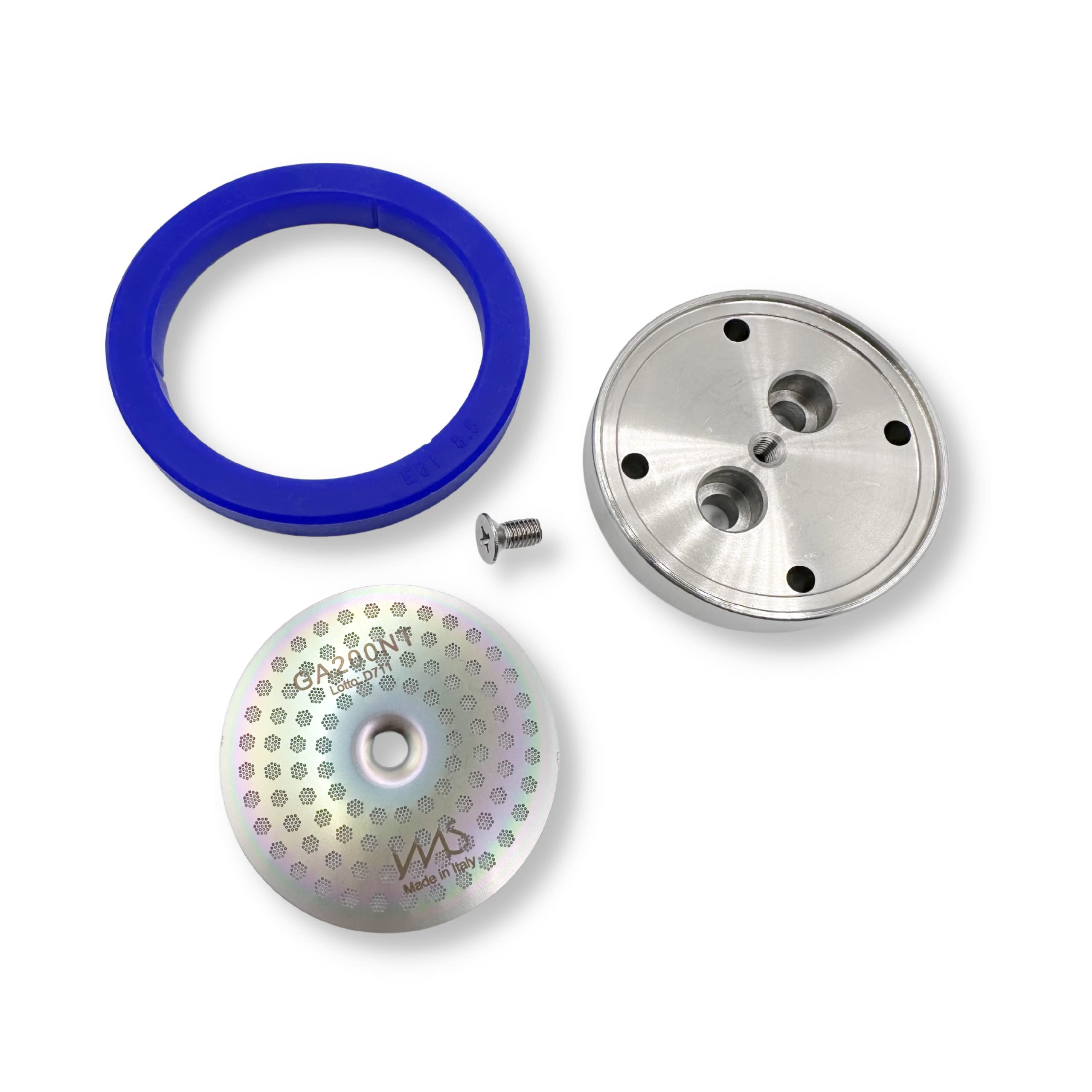 verybarista Custom Stainless Steel Tune Up Kit for Gaggia espresso machines. Shower holder, IMS Precision Basket, Cafelat Gasket, Screws