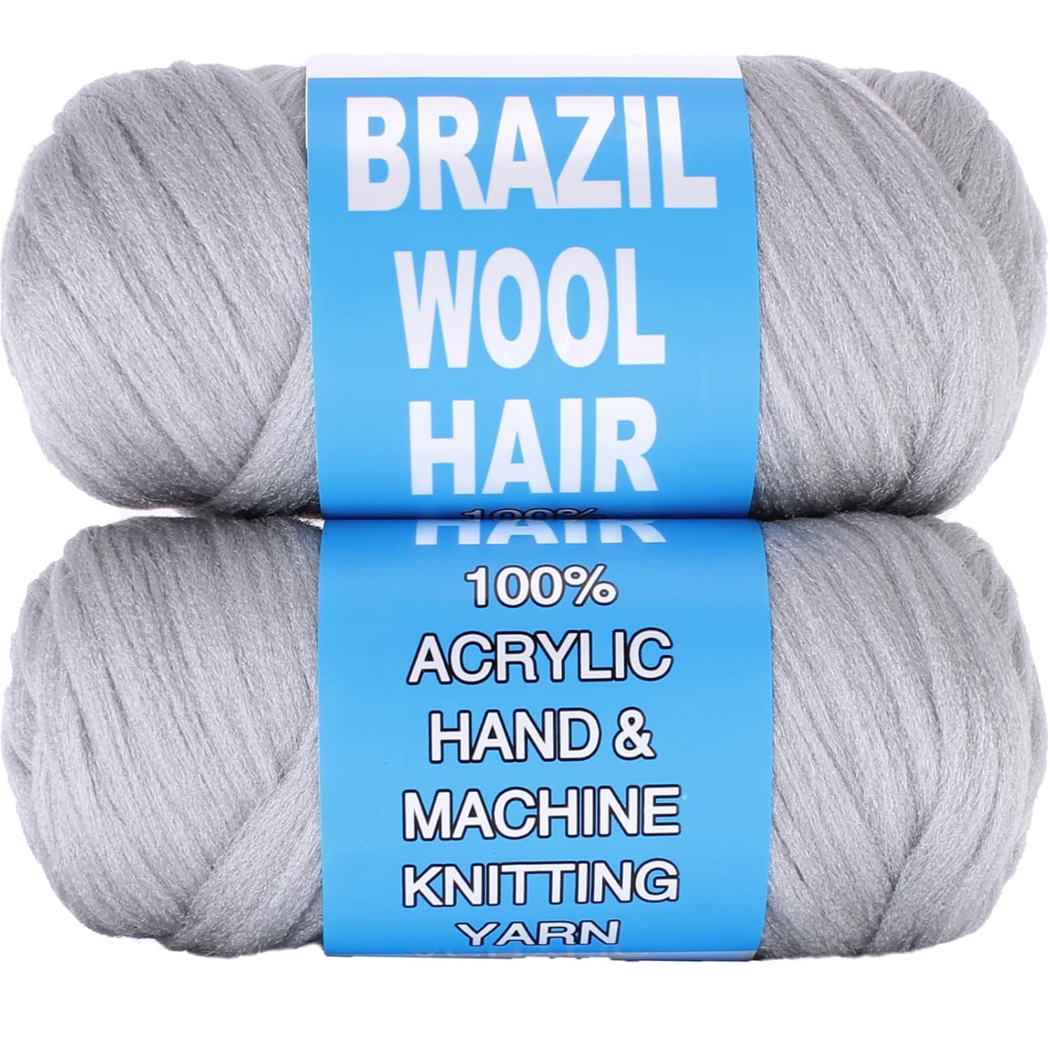 Mscat 2 Roll Brazilian Wool Hair for Braids - 2 Pcs Acrylic Hand Knitting Yarn - Grey Faux Locs Crochet Hair - Jumbo Senegalese Twist Synthetic Braiding Extensions